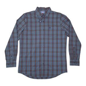 Chaps Stretch Plaid Button Down Long Sleeve Casual Shirt Mens Small Stretch Blue